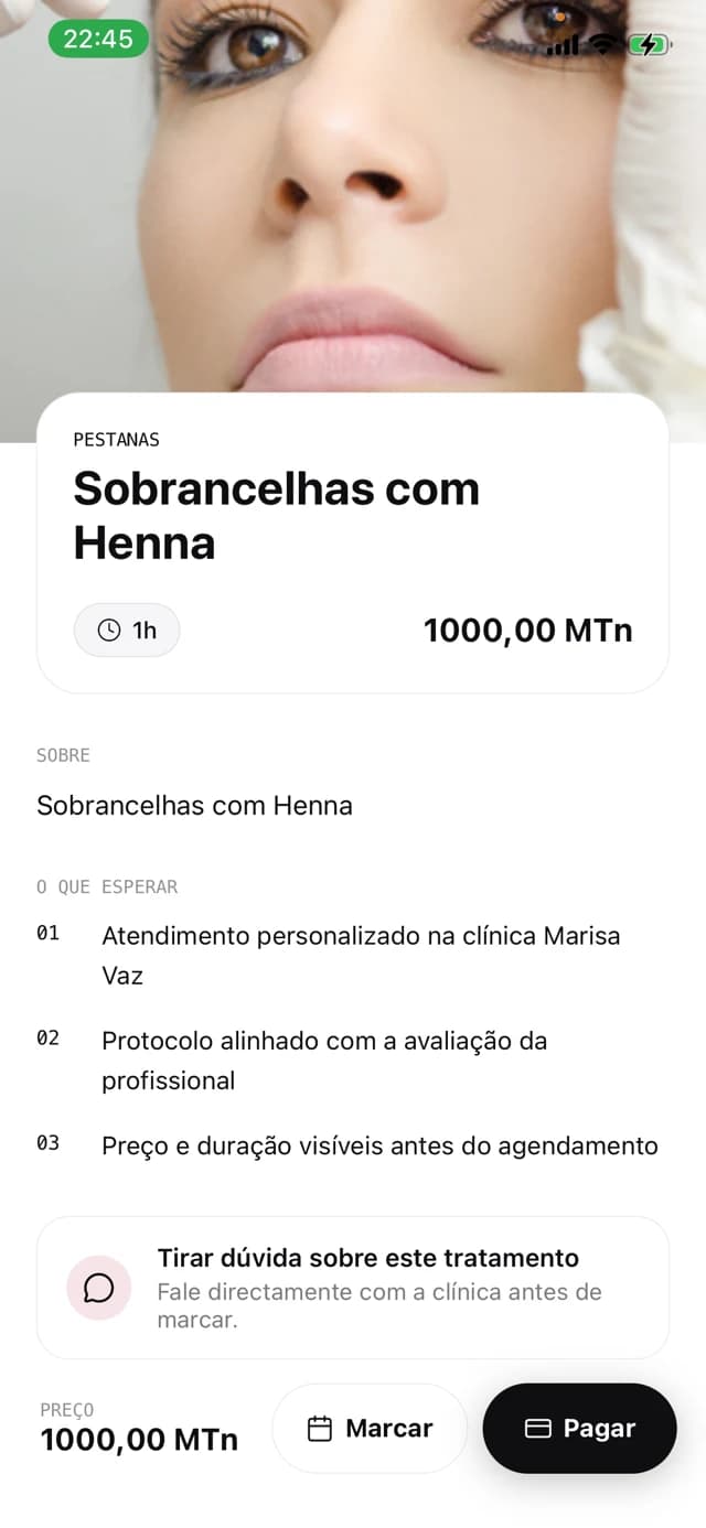 App — detalhe do tratamento e marcação